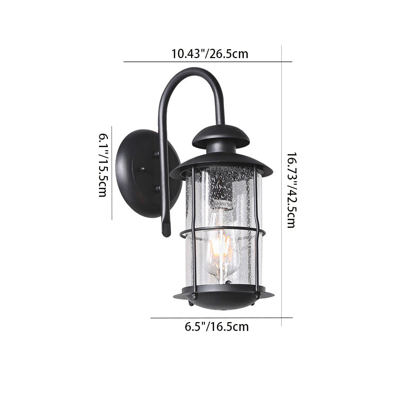 Iron Frame Glass Cylinder Outdoor Light