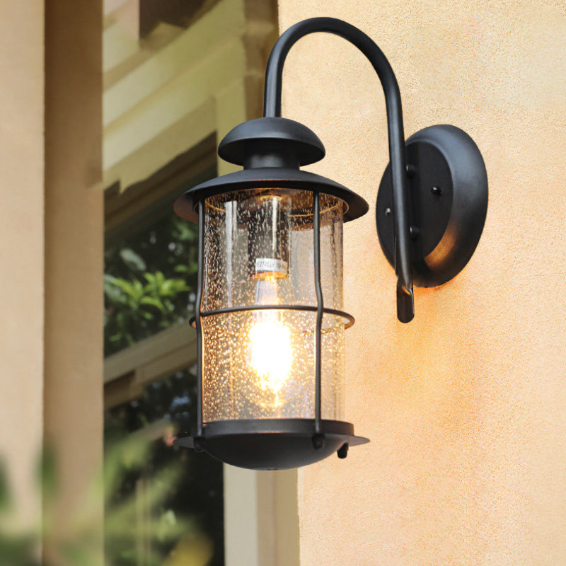 Iron Frame Glass Cylinder Outdoor Light
