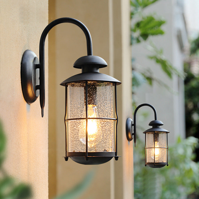 Iron Frame Glass Cylinder Outdoor Light