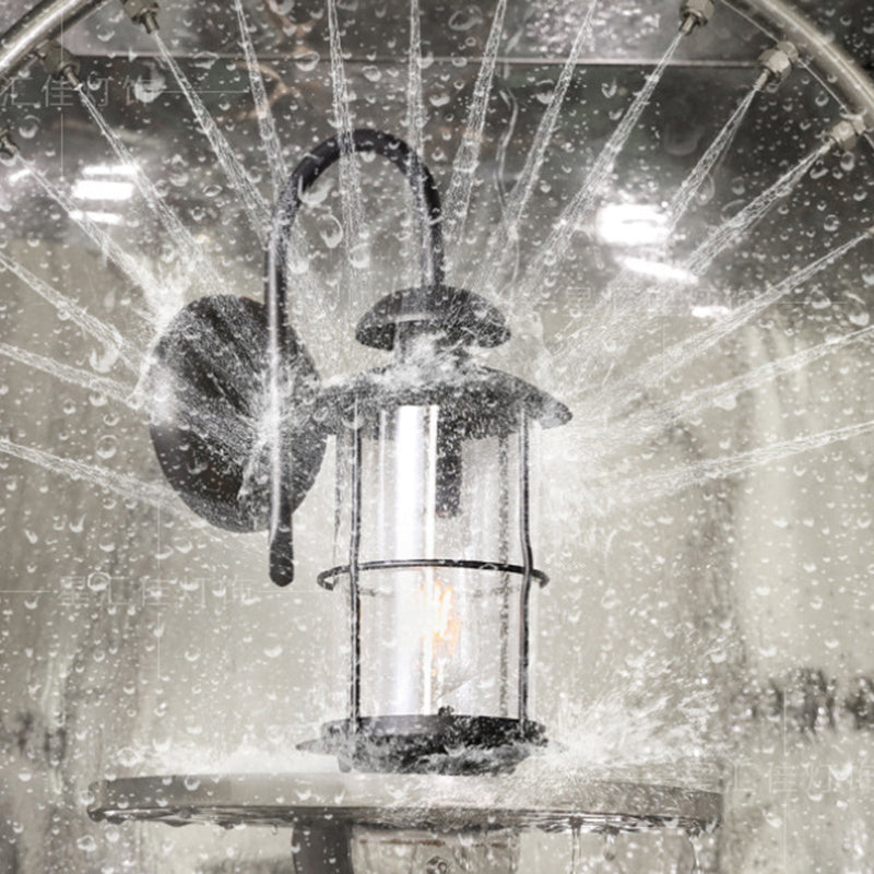 Iron Frame Glass Cylinder Outdoor Light