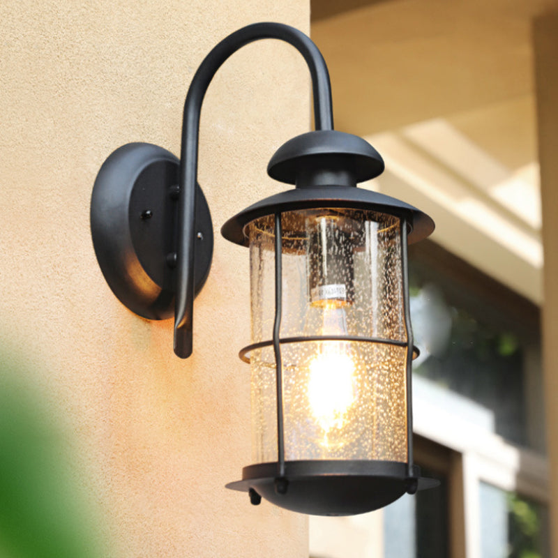 Iron Frame Glass Cylinder Outdoor Light