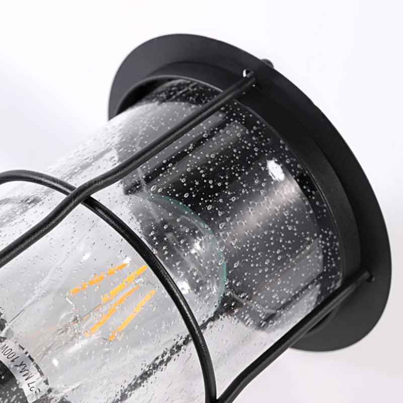 Iron Frame Glass Cylinder Outdoor Light