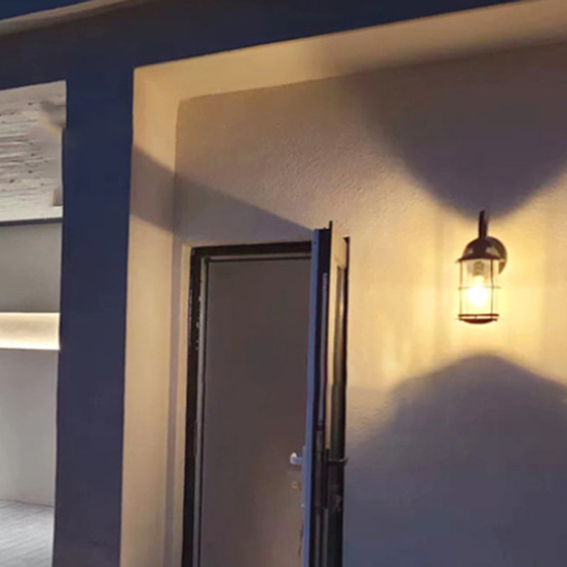 Iron Frame Glass Cylinder Outdoor Light