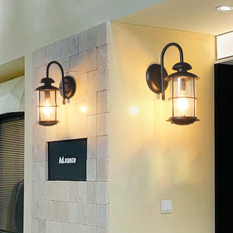 Iron Frame Glass Cylinder Outdoor Light