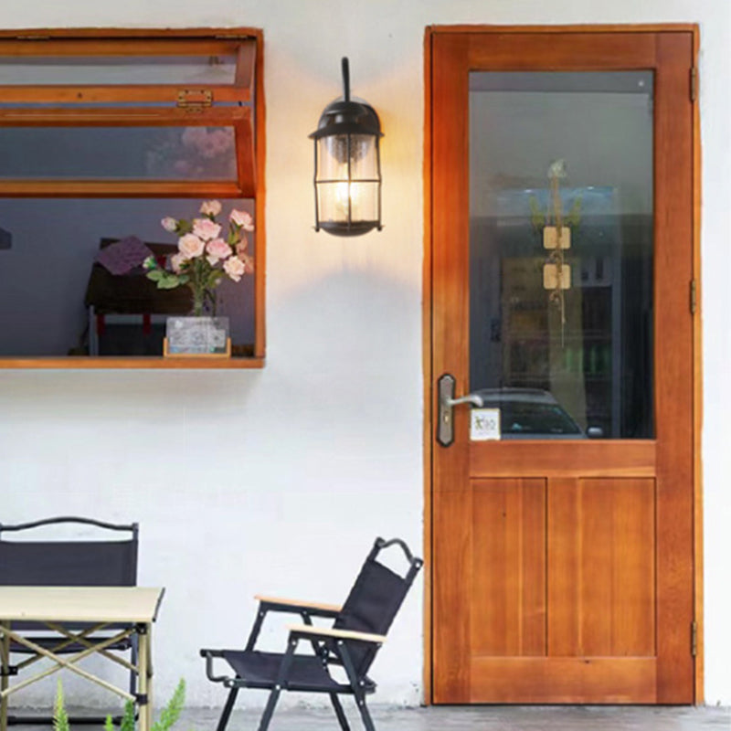 Iron Frame Glass Cylinder Outdoor Light