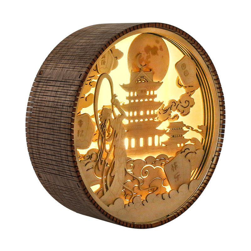 Wooden Carving Hexagonal Frame Table Lamp