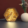 Wooden Carving Hexagonal Frame Table Lamp