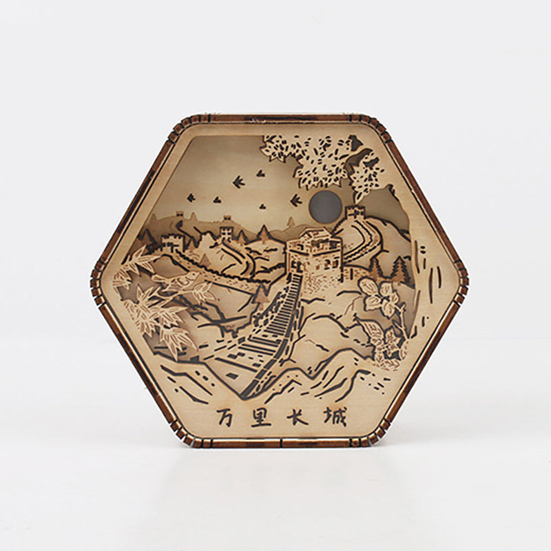 Wooden Carving Hexagonal Frame Table Lamp