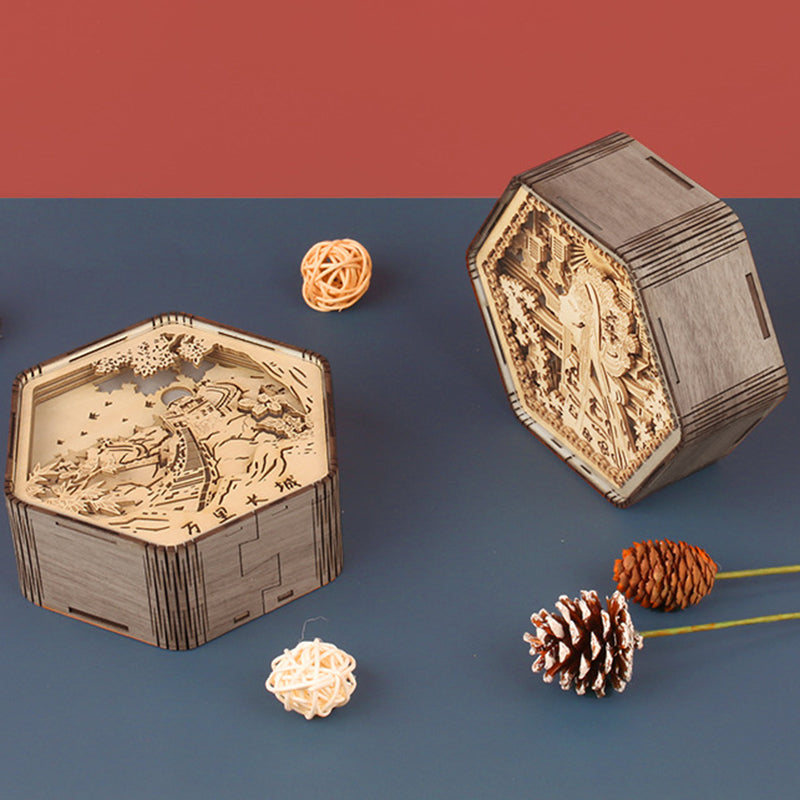 Wooden Carving Hexagonal Frame Table Lamp