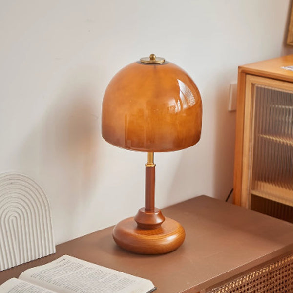 Glass Dome Solid Wood Table Lamp