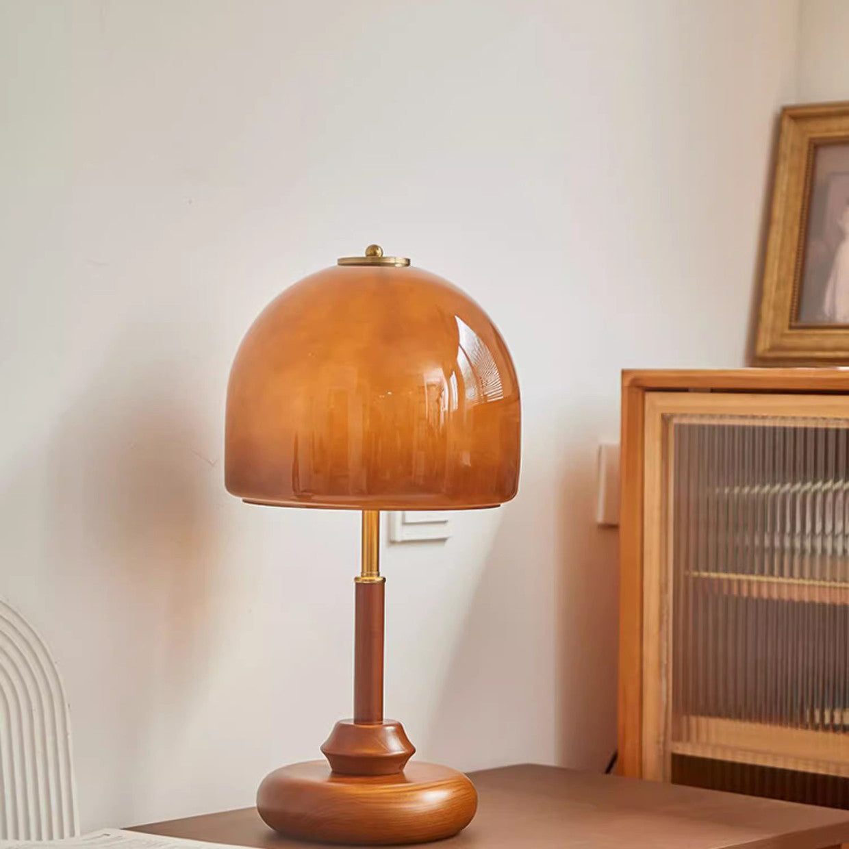 Glass Dome Solid Wood Table Lamp