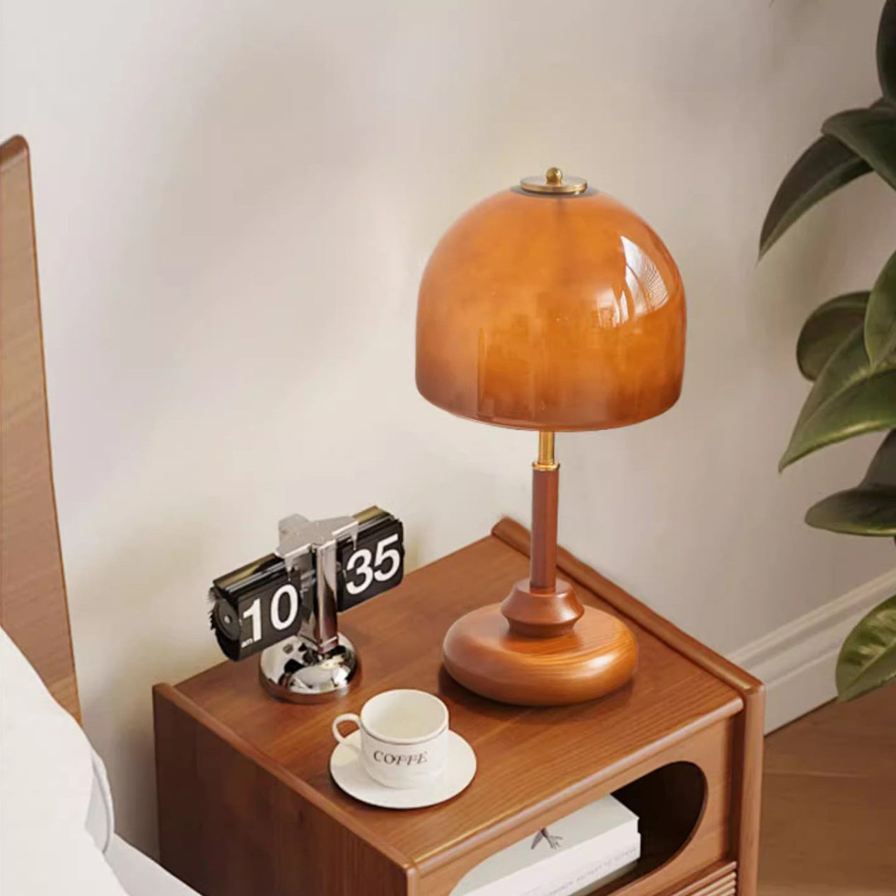 Glass Dome Solid Wood Table Lamp