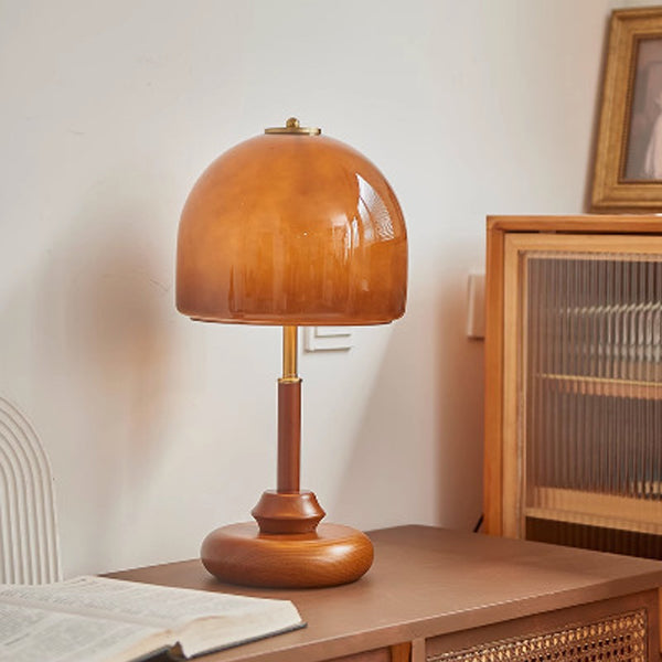 Glass Dome Solid Wood Table Lamp