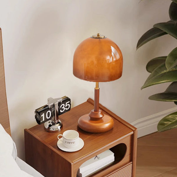 Glass Dome Solid Wood Table Lamp