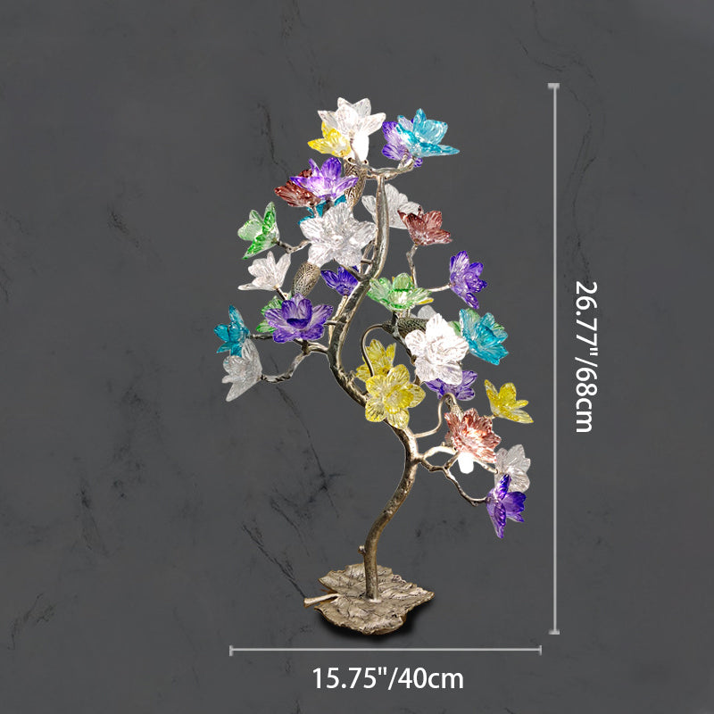 Crystal Glass Flower Maple 4-Light Table Lamp