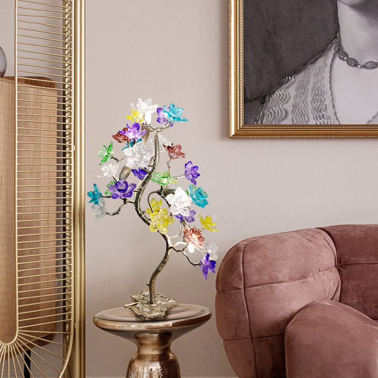 Crystal Glass Flower Maple 4-Light Table Lamp