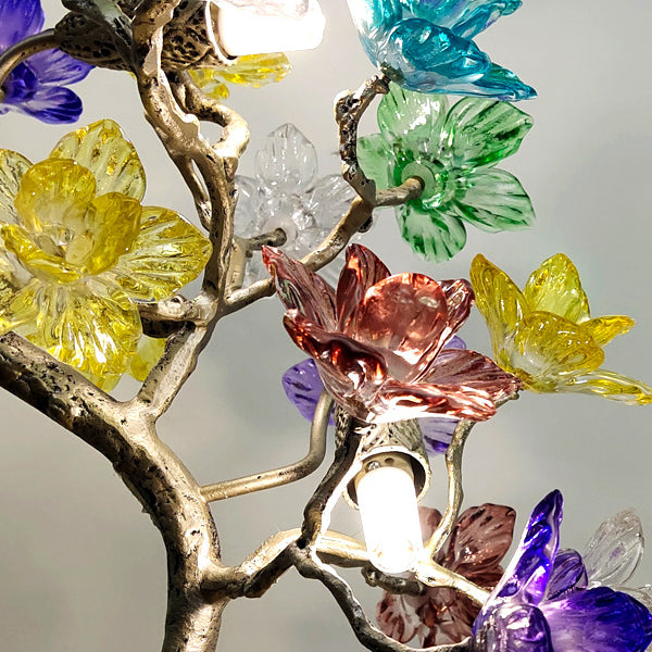 Crystal Glass Flower Maple 4-Light Table Lamp