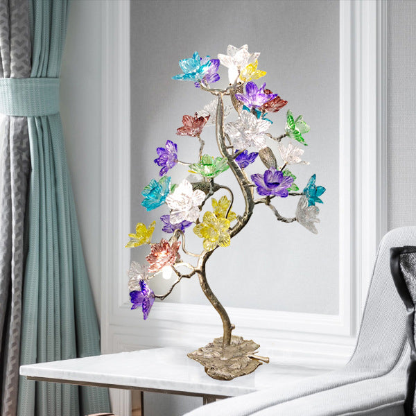 Crystal Glass Flower Maple 4-Light Table Lamp