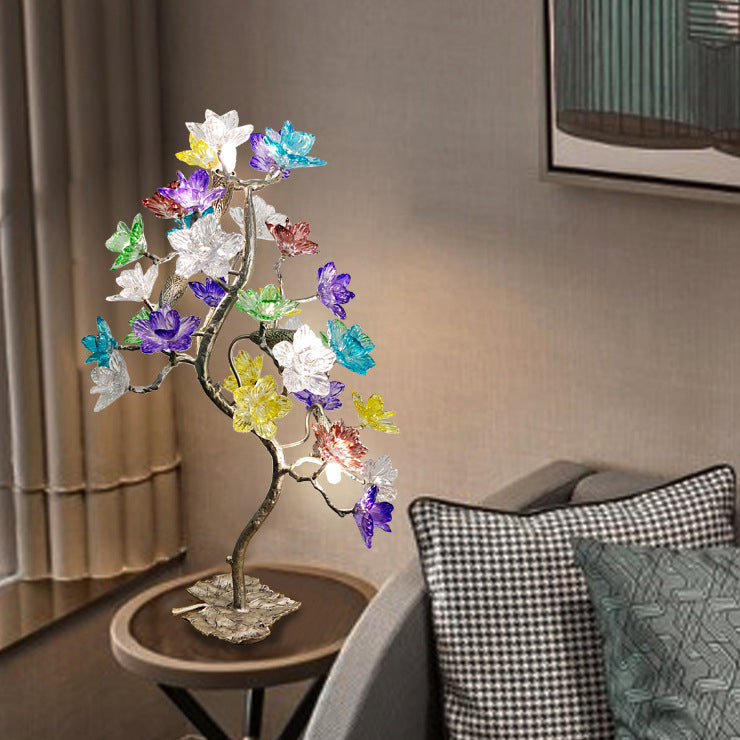Crystal Glass Flower Maple 4-Light Table Lamp