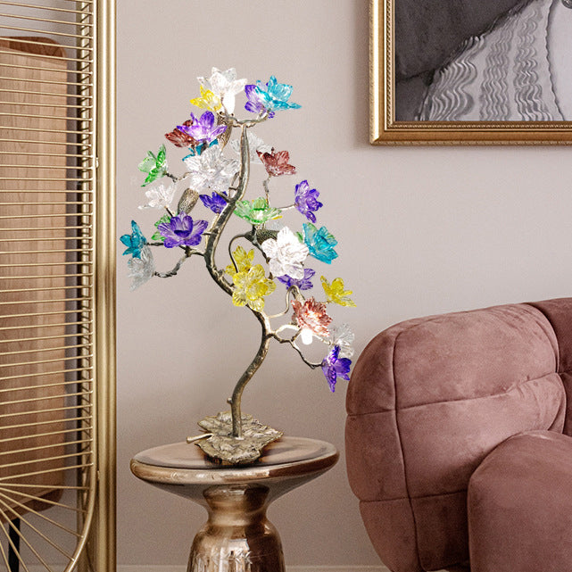 Crystal Glass Flower Maple 4-Light Table Lamp