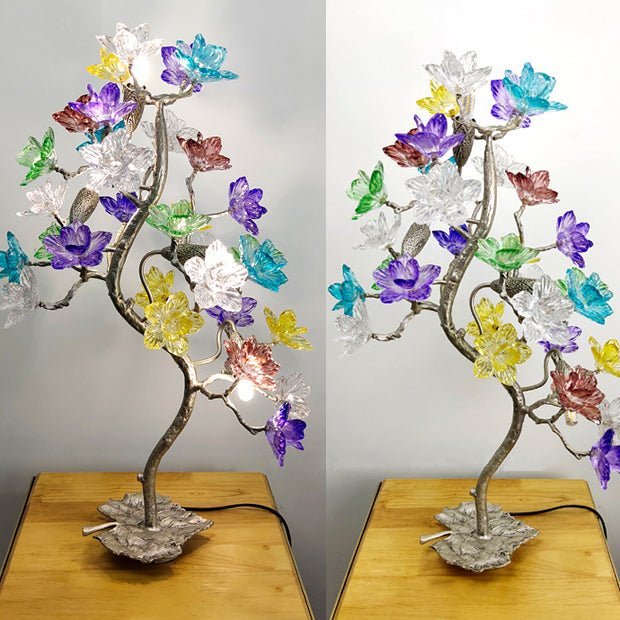 Crystal Glass Flower Maple 4-Light Table Lamp