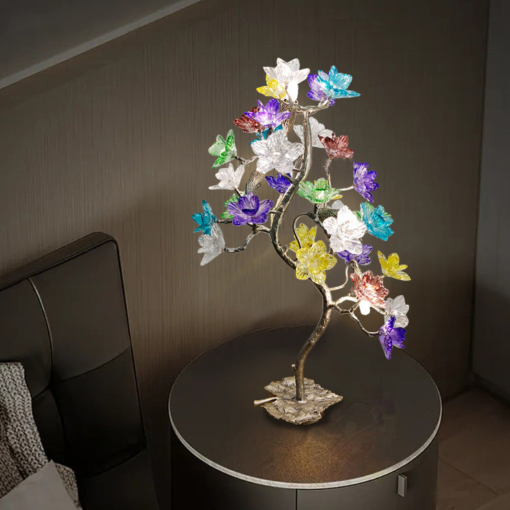 Crystal Glass Flower Maple 4-Light Table Lamp