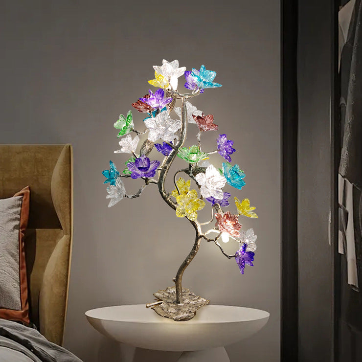 Crystal Glass Flower Maple 4-Light Table Lamp