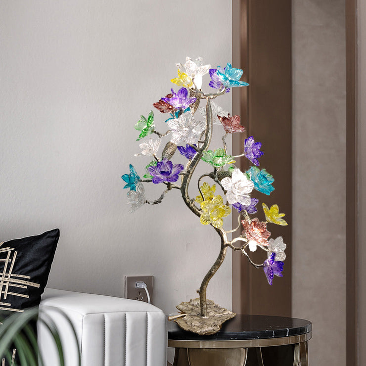 Crystal Glass Flower Maple 4-Light Table Lamp