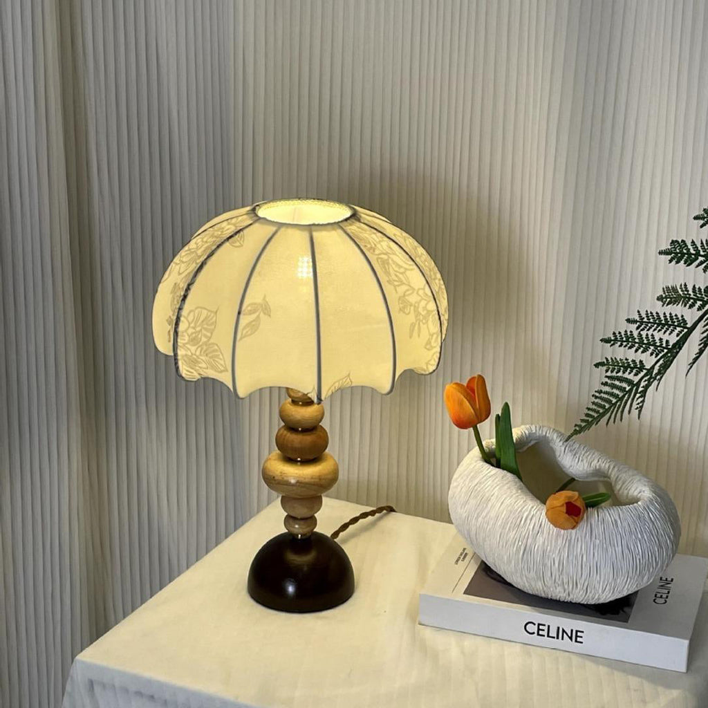 Fabric Round Solid Wood Table Lamp