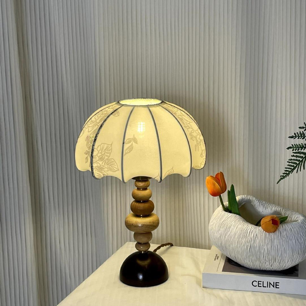 Fabric Round Solid Wood Table Lamp