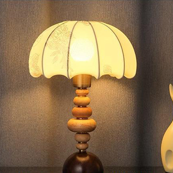 Fabric Round Solid Wood Table Lamp