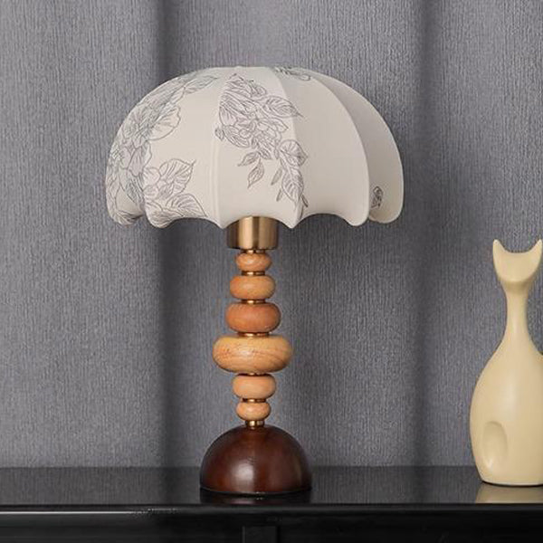 Fabric Round Solid Wood Table Lamp