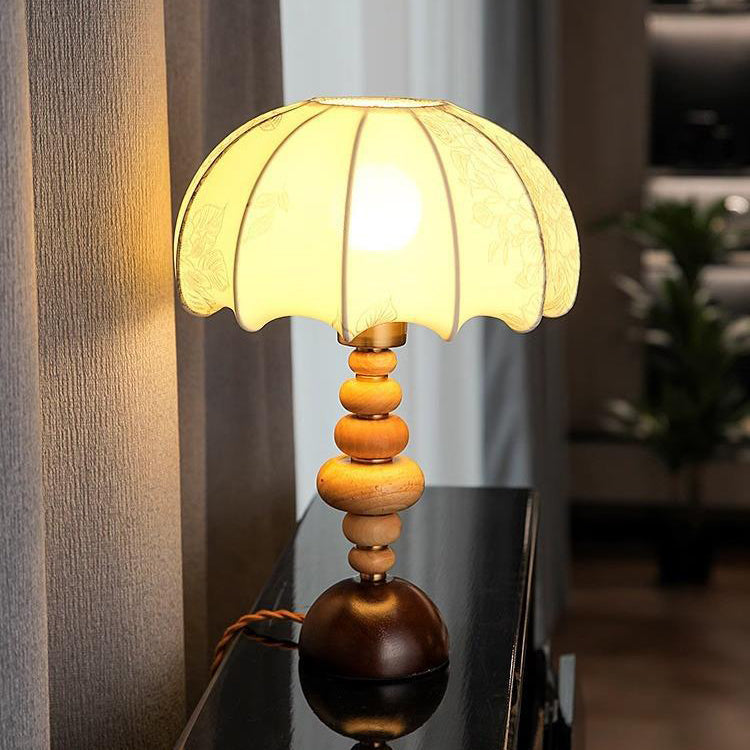 Fabric Round Solid Wood Table Lamp