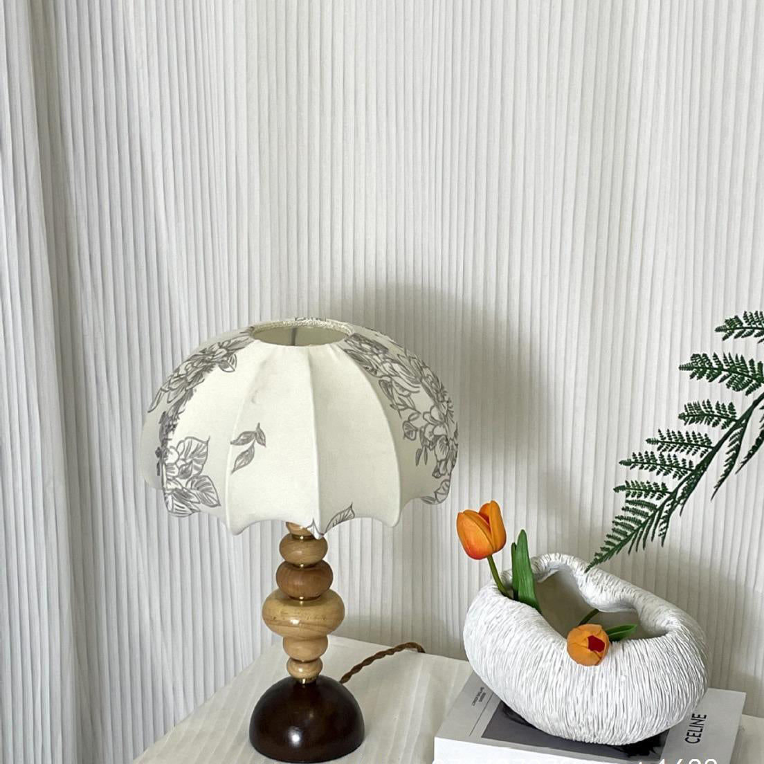 Fabric Round Solid Wood Table Lamp