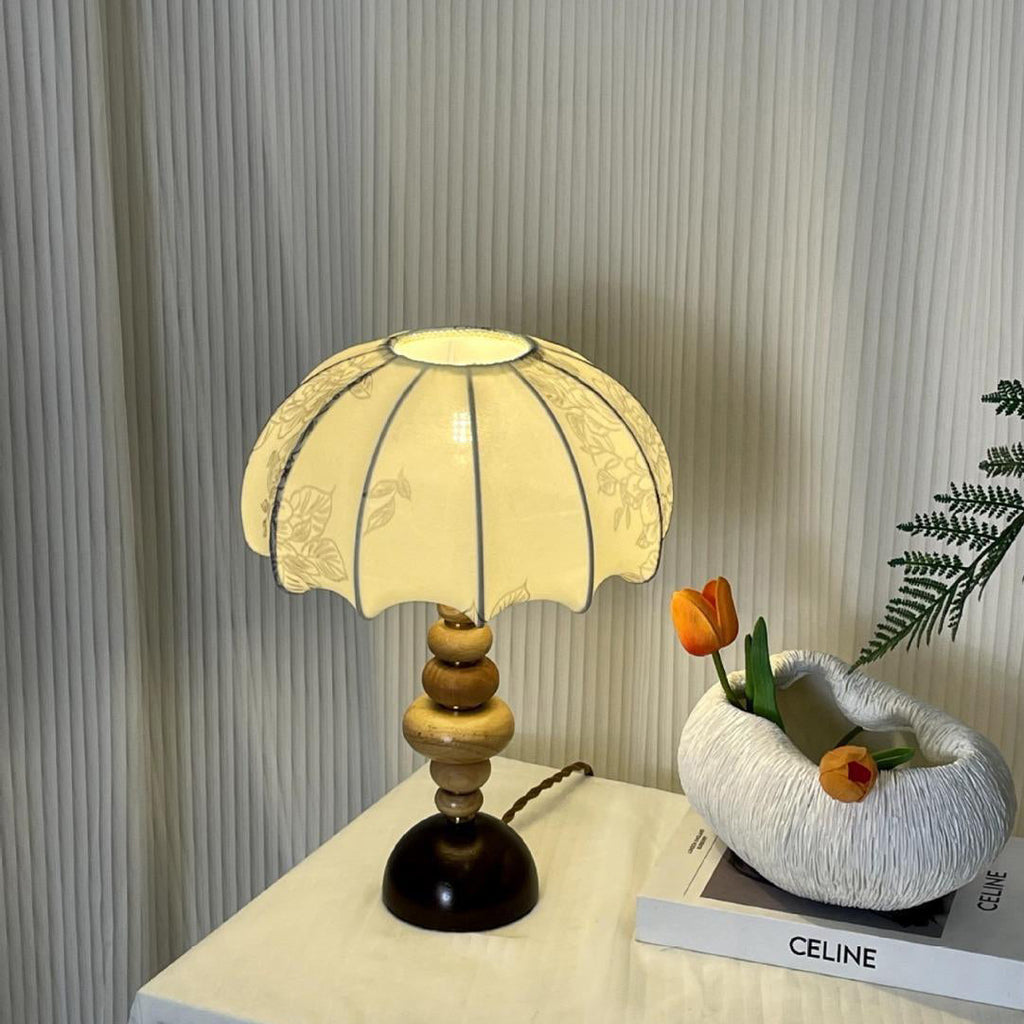 Fabric Round Solid Wood Table Lamp