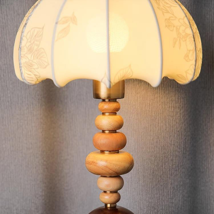 Fabric Round Solid Wood Table Lamp