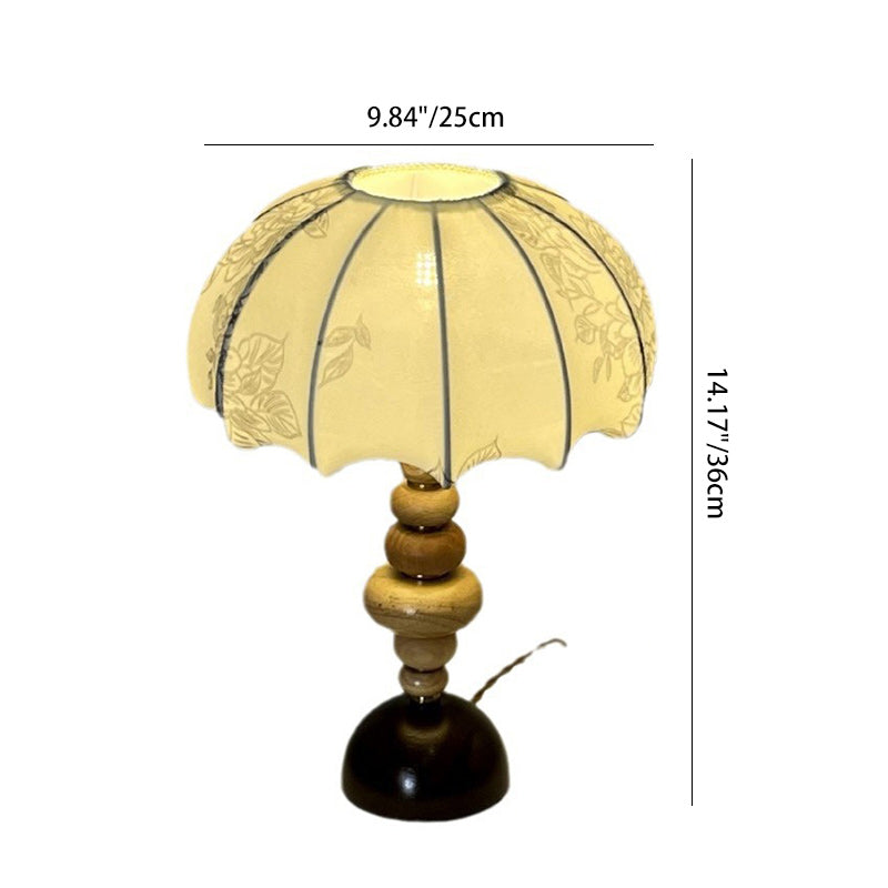 Fabric Round Solid Wood Table Lamp