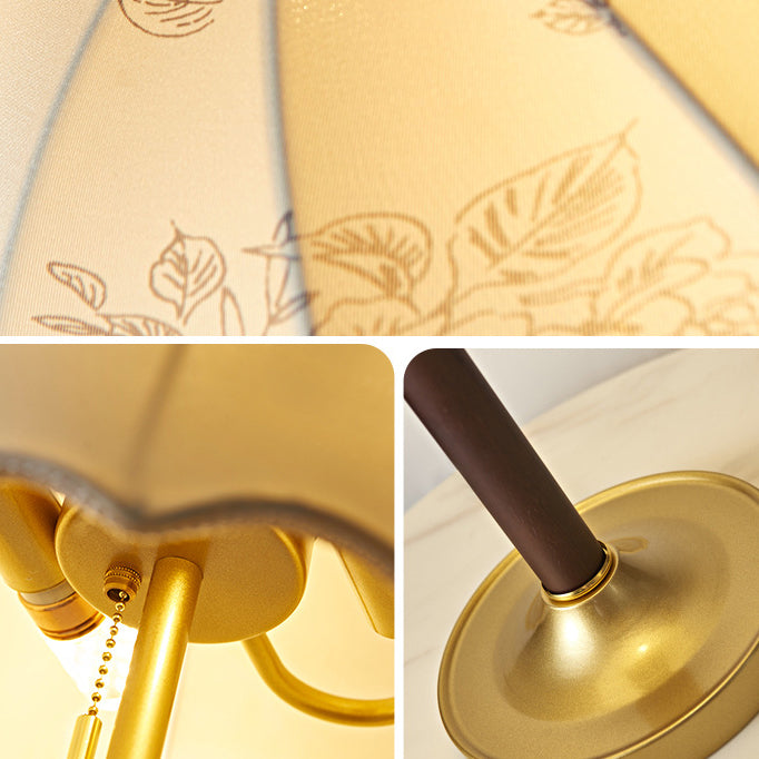 Flower Pattern Fabric Wood 2-Light Table Lamp
