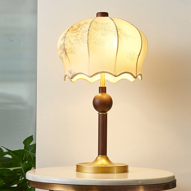 Flower Pattern Fabric Wood 2-Light Table Lamp