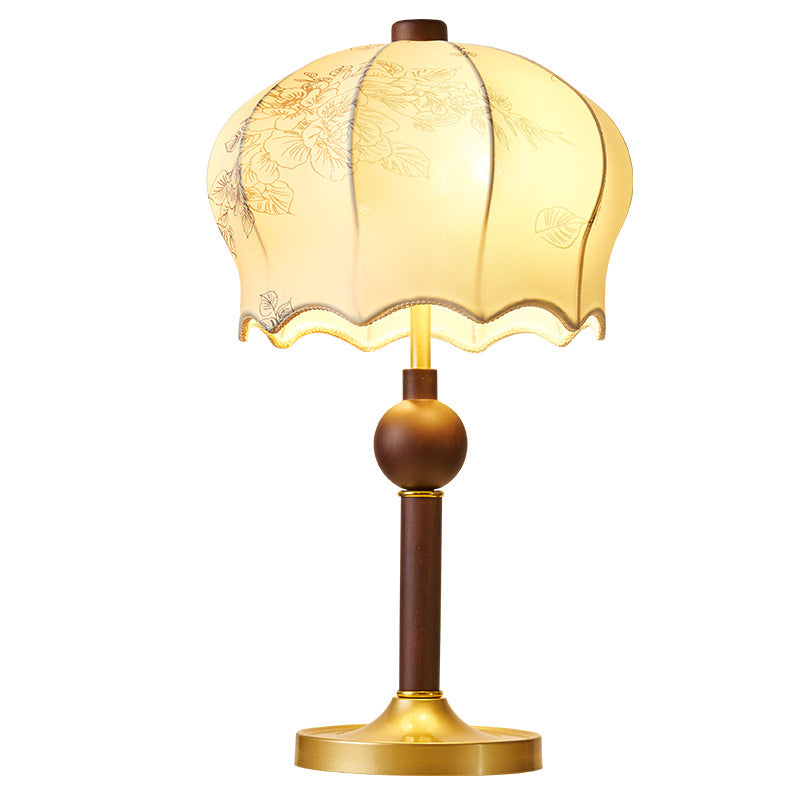 Flower Pattern Fabric Wood 2-Light Table Lamp
