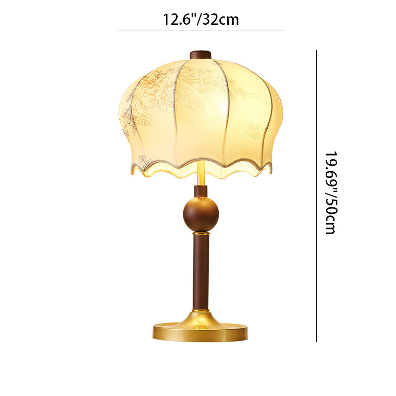 Flower Pattern Fabric Wood 2-Light Table Lamp