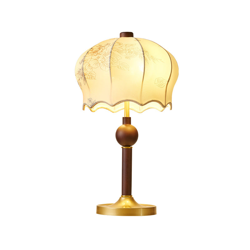 Flower Pattern Fabric Wood 2-Light Table Lamp