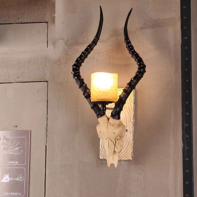 Resin Animal Antlers Glass Wall Lamp