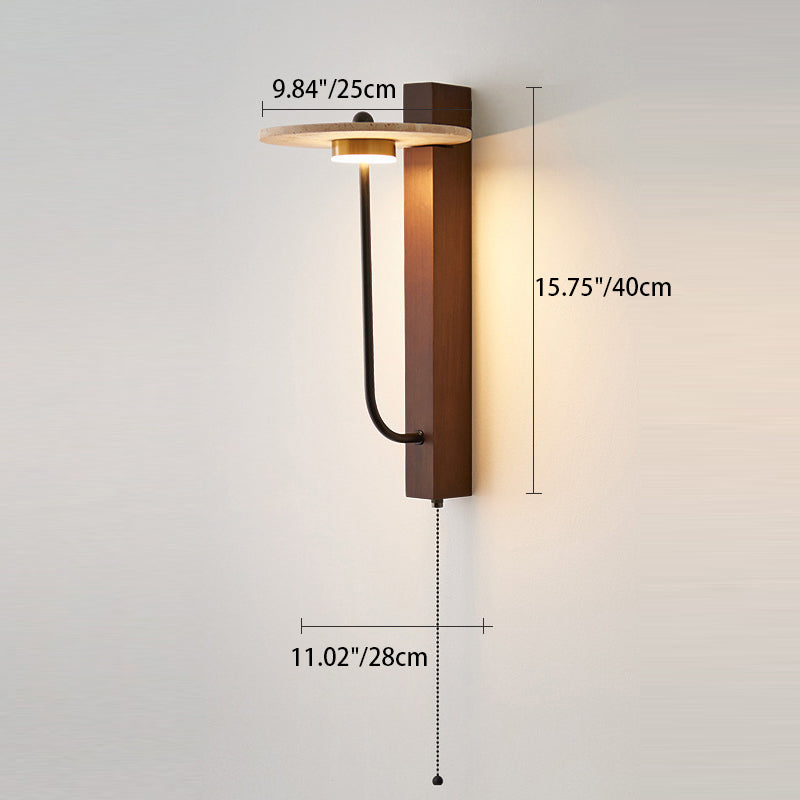 Solid Wood Column Travertine Wall Lamp
