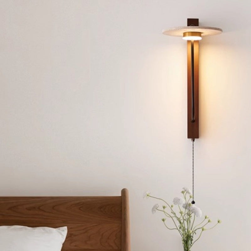 Solid Wood Column Travertine Wall Lamp