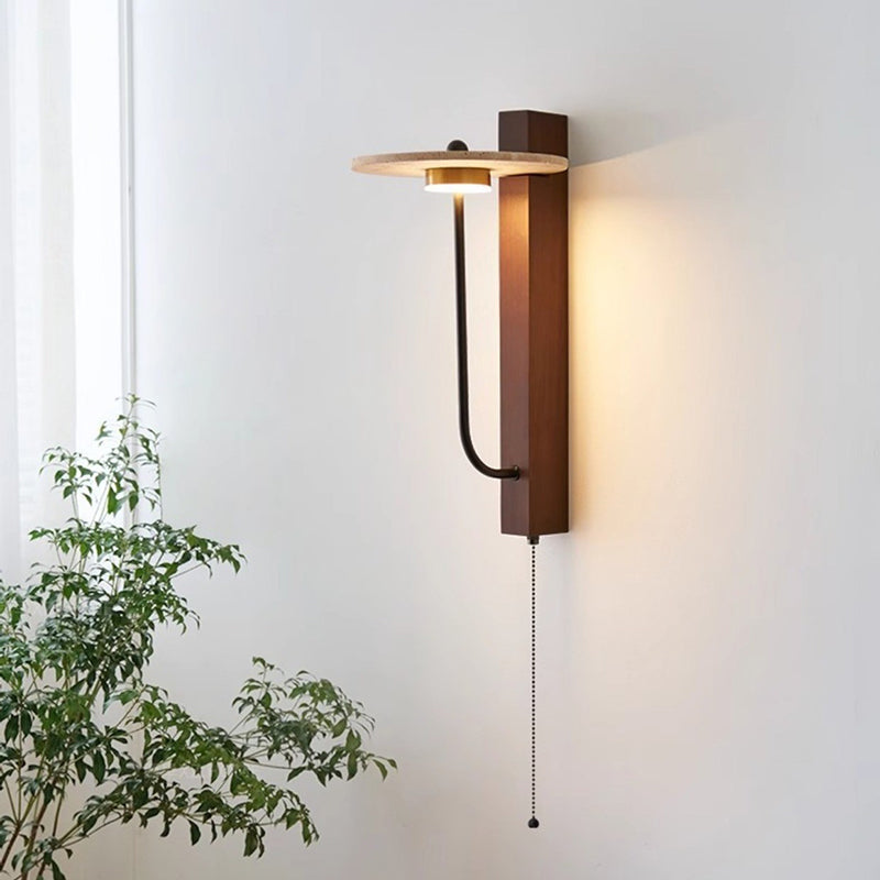 Solid Wood Column Travertine Wall Lamp