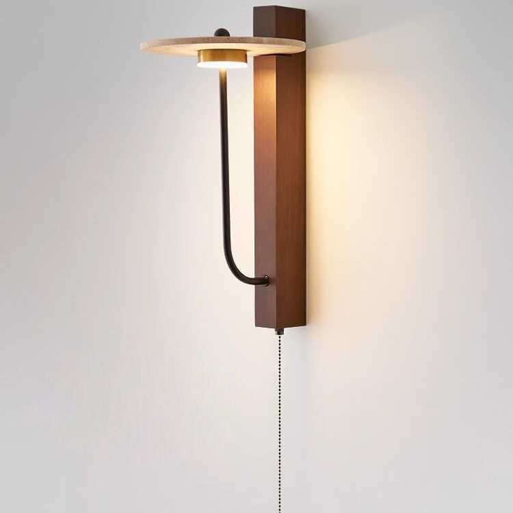 Solid Wood Column Travertine Wall Lamp