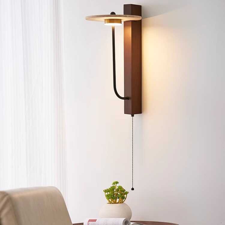 Solid Wood Column Travertine Wall Lamp