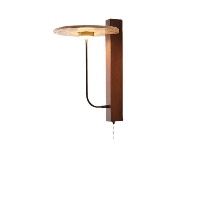 Solid Wood Column Travertine Wall Lamp