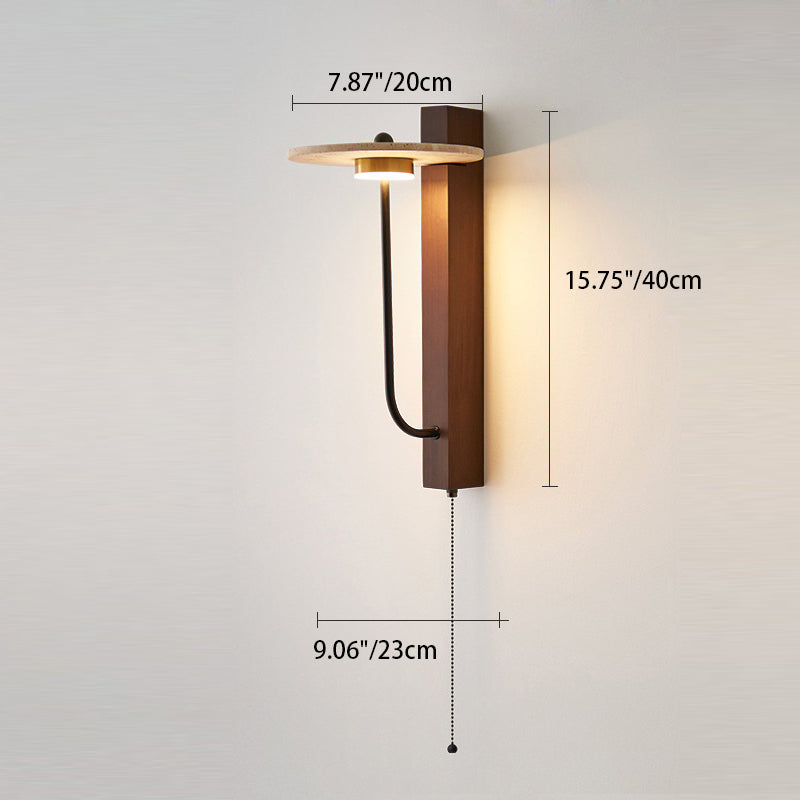 Solid Wood Column Travertine Wall Lamp